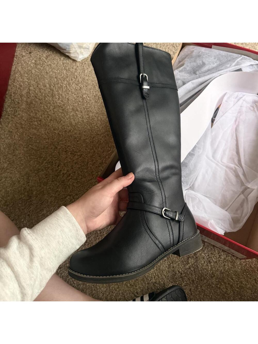 Propét Tasha Black Leather Knee-High Riding Boots | 7.5 Wide